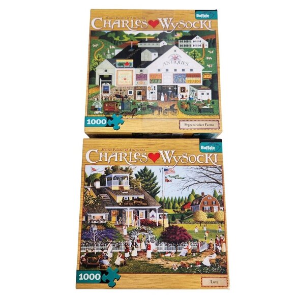 Charles Wysocki Puzzle Peppercricket Farms and Love 1000 Piece Puzzle Lot